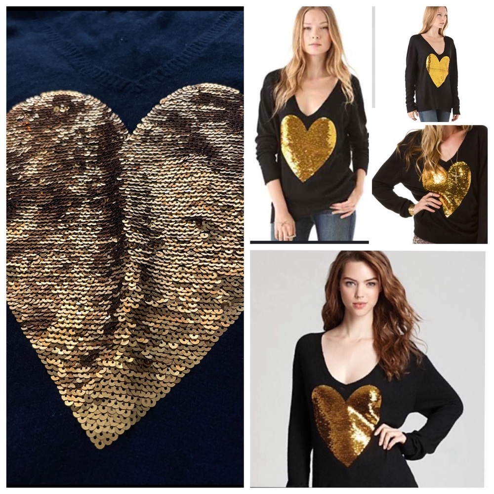 Wildfox White Label Black With Gold Sequins Sweater.